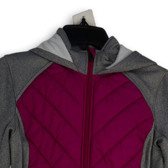 Womens Gray Magenta Long Sleeve Hooded Activewear Full-Zip Jacket Size S image number 3