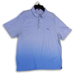 Mens Blue Ombre Spread Collar Short Sleeve Side Slit Polo Shirt Size XXL
