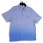 Mens Blue Ombre Spread Collar Short Sleeve Side Slit Polo Shirt Size XXL image number 1