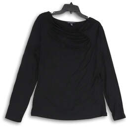Womens Black Long Sleeve Drape Neck Pullover Blouse Top Size Large