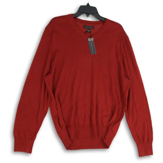 NWT Mens Red Tight-Knit V-Neck Long Sleeve Pullover Sweater Large image number 1