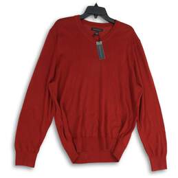 NWT Mens Red Tight-Knit V-Neck Long Sleeve Pullover Sweater Large