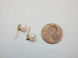 14K Yellow Gold Pearl & Sapphire Accent Stud Earrings 1.1g alternative image