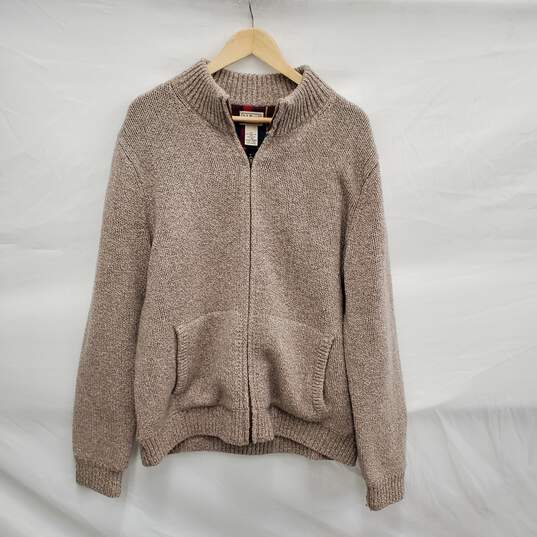 L.L. Bean MN's 100% Lambs Wool & Cotton Full Zip Beige Pullover Size L image number 1