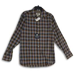 NWT Joseph Abound Mens Brown Blue Plaid Long Sleeve Button Up Shirt Size M