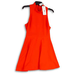 NWT Womens Orange Sleeveless Mock Neck Back Zip Fit & Flare Dress Size 10