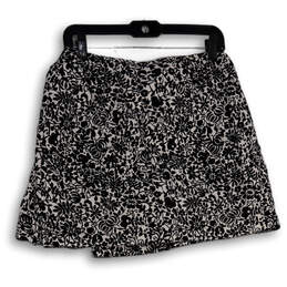 Womens Black White Floral Flat Front Short Wrap Skirt Size 8 alternative image