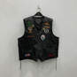 Mens Black Leather Patches Sleeveless Front Pockets Motorcycle Vest Size 2X image number 1