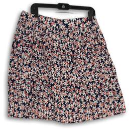 NWT J. Crew Womens Navy Blue Floral Pleated Back Zip Mini Skirt Size 12 alternative image