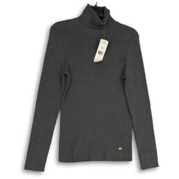 NWT Ralph Lauren Womens Gray Knitted Mock Neck Long Sleeve Pullover Sweater Sz L