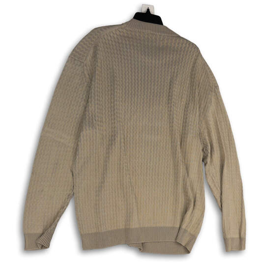 Mens Beige Round Neck Long Sleeve Knitted Pullover Sweater Size 2XT image number 2