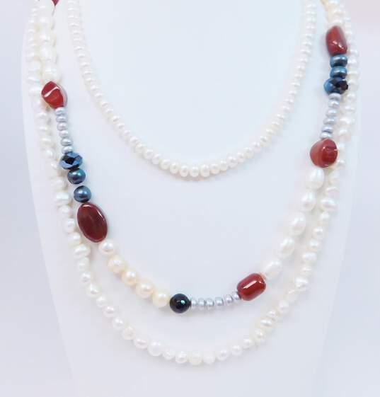Pearl, Carnelian & Onyx Beaded Necklaces image number 1