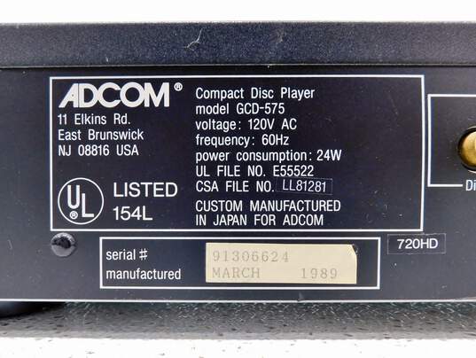 VNTG Adcom Model GCD-575 Compact Disc (CD) Player (Parts and Repair) image number 2