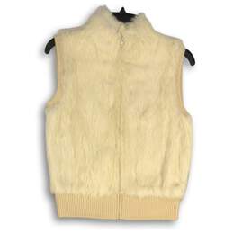 Lord & Taylor Womens White Cream Mock Neck Sleeveless Full Zip Vest Size Small