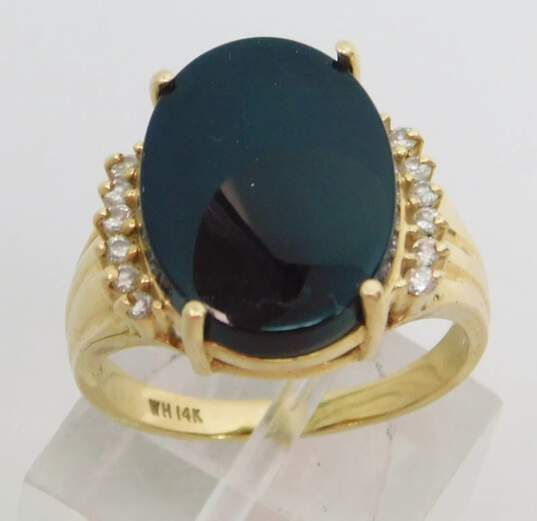 14K Yellow Gold 0.12 CTTW Diamond & Onyx Cabochon Ring 4.8g image number 1