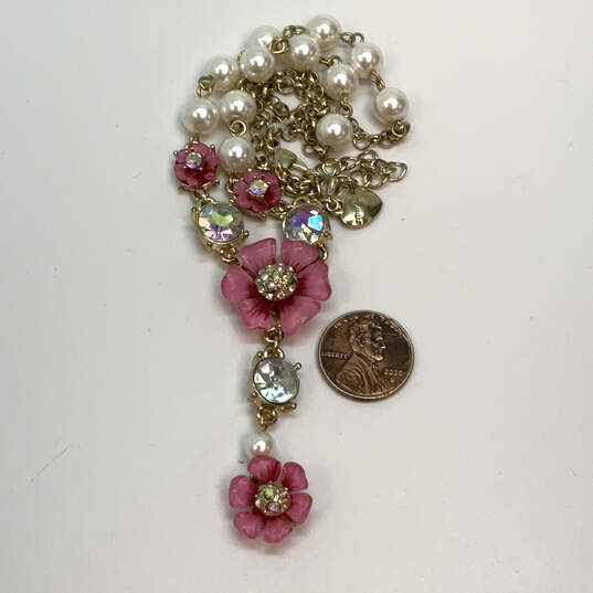 Designer Betsey Johnson Gold-Tone Pink Floral Beaded Y-Shaped Necklace image number 4