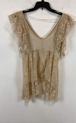 NWT Free People Womens Beige Ruffle Short Sleeve V Neck Lace Blouse Top Size M alternative image