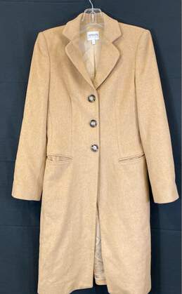 Armani Collezioni Womens Beige Wool Long Sleeve Notch Lapel Long Overcoat Size 2