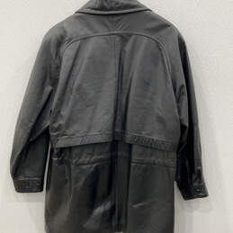 Womens Black Leather Shawl Collar Long Sleeve Single Breasted Jacket Size L alternative image