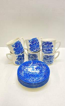 J & G. Meakin English Ironstone Blue and White 12 Pc. Cup and Saucer Set