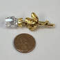 Designer Swarovski Gold-Tone Mini Rose Clear Crystal Cut Stone Brooch Pin image number 3