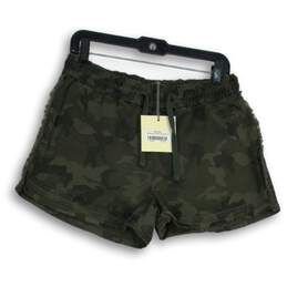 NWT Womens Green Camouflage Elastic Waist Drawstring Athletic Shorts Size M