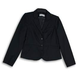 Calvin Klein Womens Black Striped Long Sleeve Notch Lapel Two-Button Blazer 10P