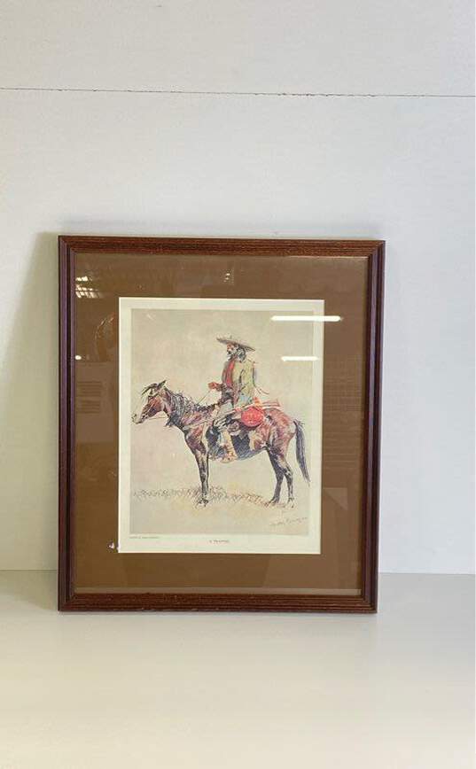 Old Trapper Print by Remington Matted & Framed image number 1