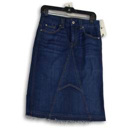 NWT 7 For All Mankind Womens Blue Denim Raw Hem Straight & Pencil Skirt Size 28
