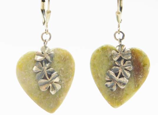 Ireland 925 Sterling Silver Connemara Marble Shamrock Heart Drop Earrings image number 1