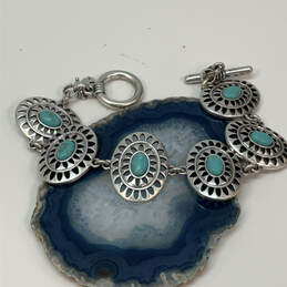 Designer Lucky Brand Silver-Tone Turquoise Filigree Disc Chain Bracelet
