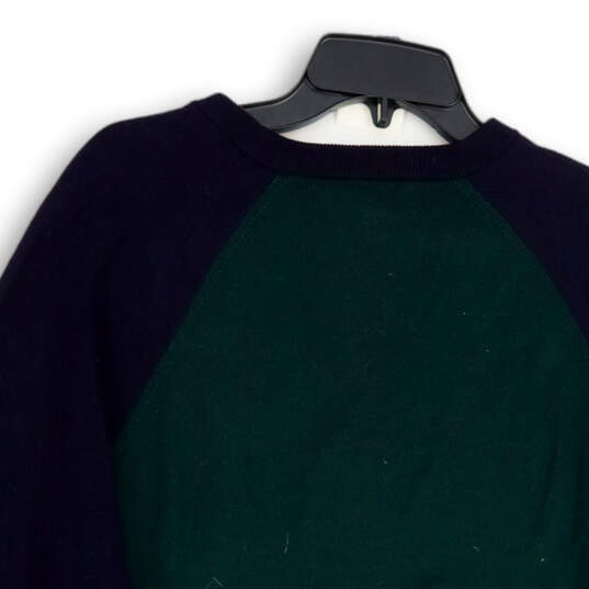 Mens Green Blue Raglan Long Sleeve Crew Neck Pullover Sweater Size Large image number 3