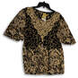 NWT Womens Black Brown Floral Short Sleeve Pullover Blouse Top Size Large image number 4