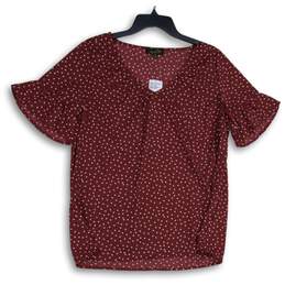 NWT Suzanne Betro Womens Red Polka Dot Bell Sleeve V-Neck Blouse Top Size Medium