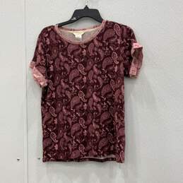 NWT Lucky Brand Womens Purple Pink Paisley Short Sleeve Pullover Blouse Top Sz S