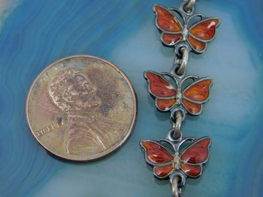 Vintage VB Denmark Signed Sterling Silver Red Enamel Butterfly Bracelet 10.5g image number 5