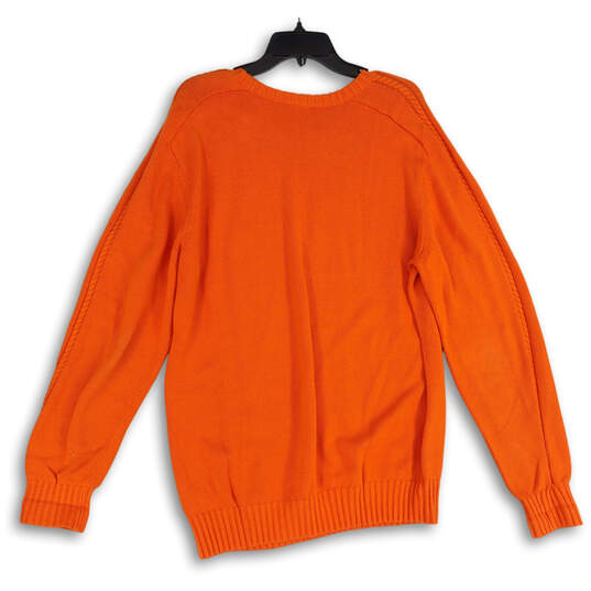 Womens Orange Knitted Long Sleeve Crew Neck Pullover Sweater Size 6 image number 2