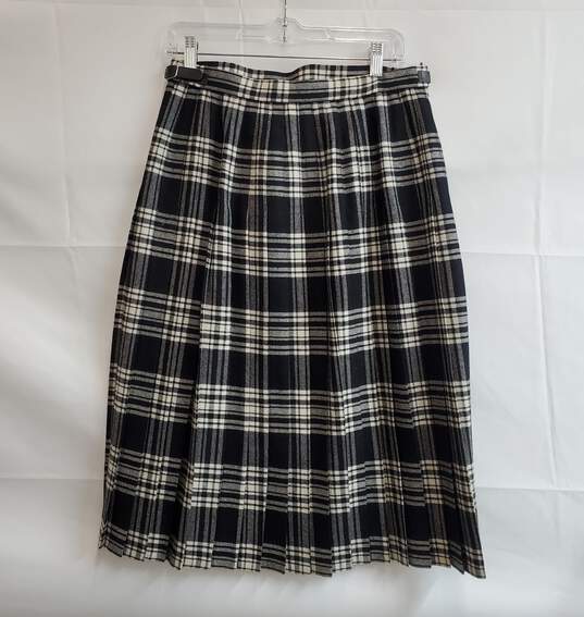 Wool Pleated Plaid Skirt Sz 42 image number 2