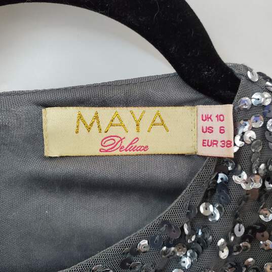 Maya Deluxe Gray Sequin Tulle Gown Dress in Size 6 image number 3
