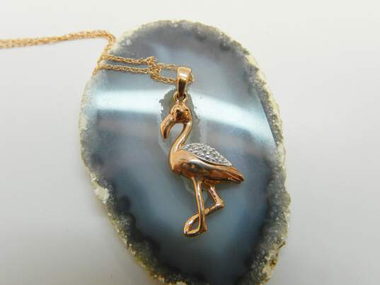 10K Rose Gold Diamond Accent Flamingo Pendant Necklace 1.9g image number 2