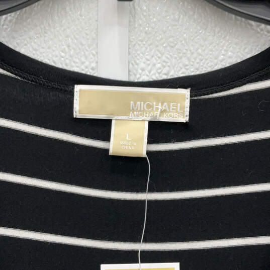 Womens Black White Striped Short Sleeve Round Neck T-Shirt Dress Size L image number 3