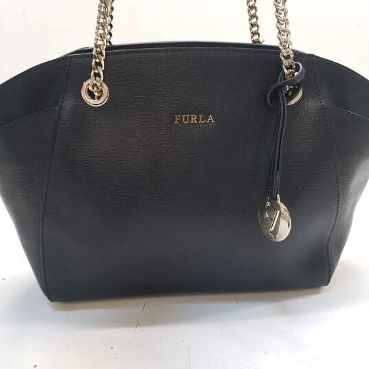 Buy the Furla Saffiano Leather Chain Strap Tote Bag Black