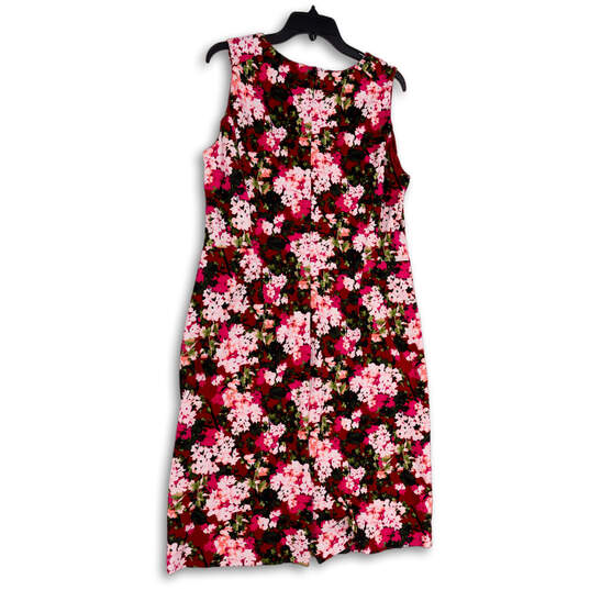 Womens Pink Floral Sleeveless Round Neck Back Zip Sheath Dress Size 16T image number 2