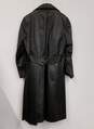 Unisex Adults Black Genuine Leather Long Sleeve Button Trench Coat Size 40 image number 1