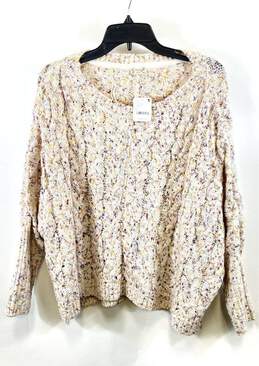 Free People Women Ivory Cable Knit Speckled Sweatshirt S