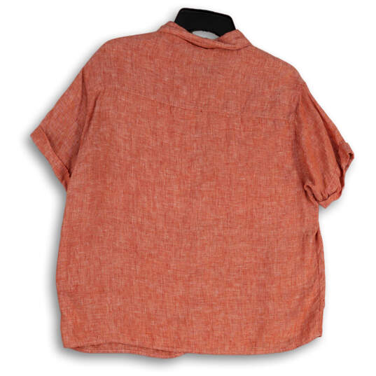 Womens Orange Short Sleeve Spread Collar Button-Up Shirt Size Medium image number 3
