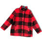 Womens Red Black Plaid Mock Neck Button Front Sherpa Jacket Size X-Large image number 1