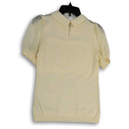 Womens Beige Short Sleeve Collared Keyhole Back Blouse Top Size X-Small alternative image