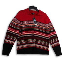 NWT Womens Red Fair Isle Collared Long Sleeve Pullover Sweater Size XL