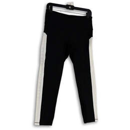 Womens Black White Elastic Waist Pull-On Activewear Compression Leggings L alternative image